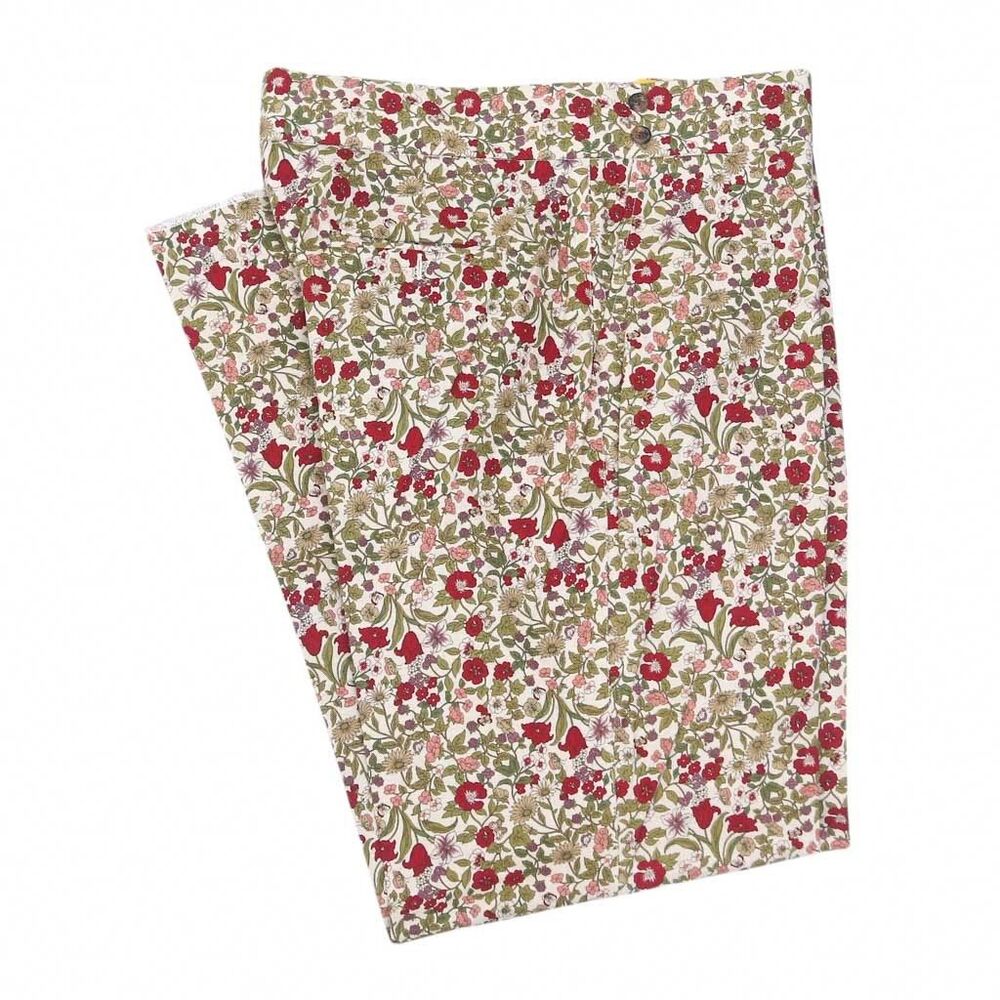 Mens Gurkha Pants 38 Green Red Floral Cotton Straight Fit Flat Front Trousers